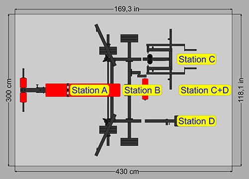 Схема станций профессионального силового тренажера TYTAX T1-X