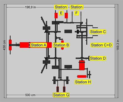 Схема станций профессионального силового тренажера TYTAX T3-X